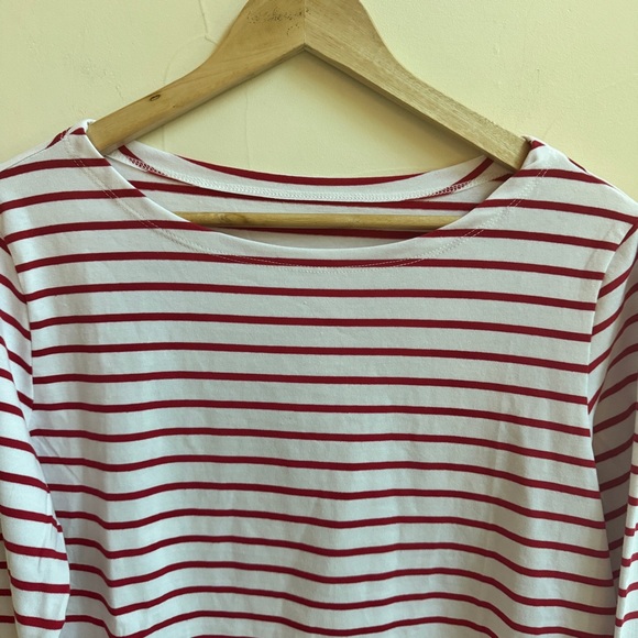 Lily Coco Red White Stripe Boat Neck Long Sleeve Cotton Womens Size L T Shirt - Picture 4 of 14